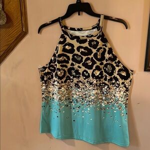 Leopard Print Halter Top - Black and Blue
